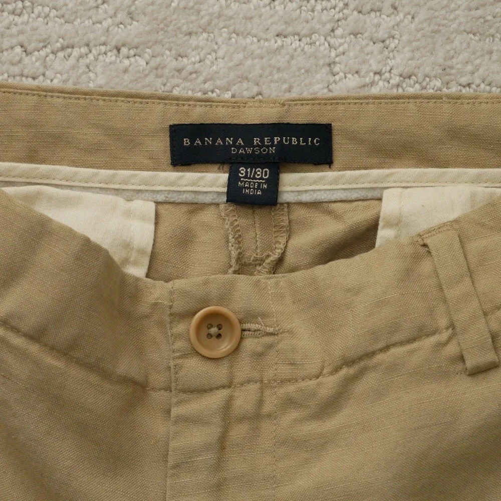 Banana Republic Dawson Khaki Pants Men 31 30 Tan Cotton Linen Straight Leg Chino